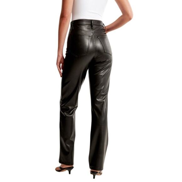 New! Abercrombie & Fitch Black Ankle Straight Ultra High Rise Vegan Leather Pant - Picture 6 of 8